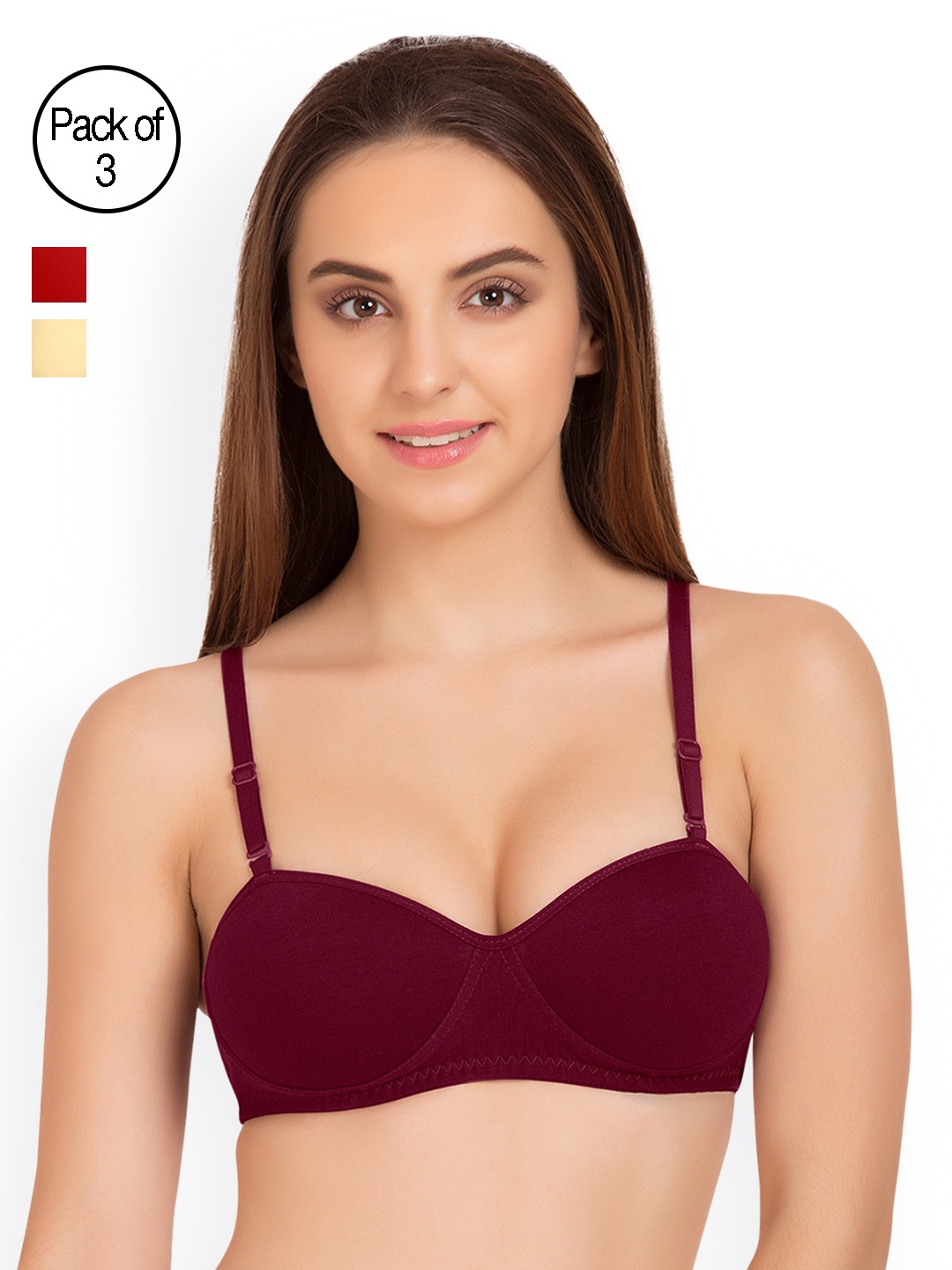 

Tweens Pack of 3 Half-Coverage T-shirt Bras TW91201, Burgundy