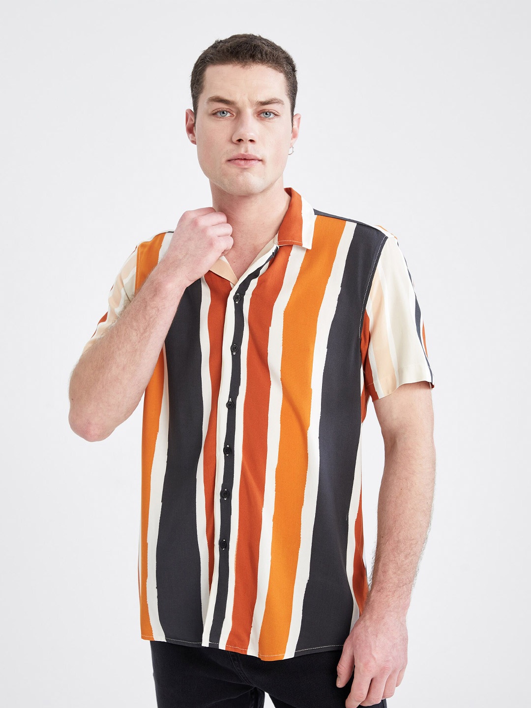 

DeFacto Striped Half Sleeve Casual Shirt, Orange