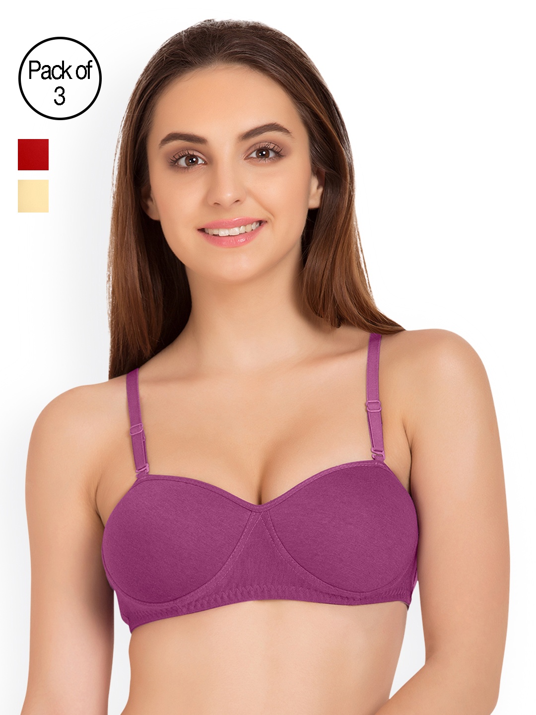 

Tweens Pack of 3 Half-Coverage T-shirt Bras TW91201, Purple