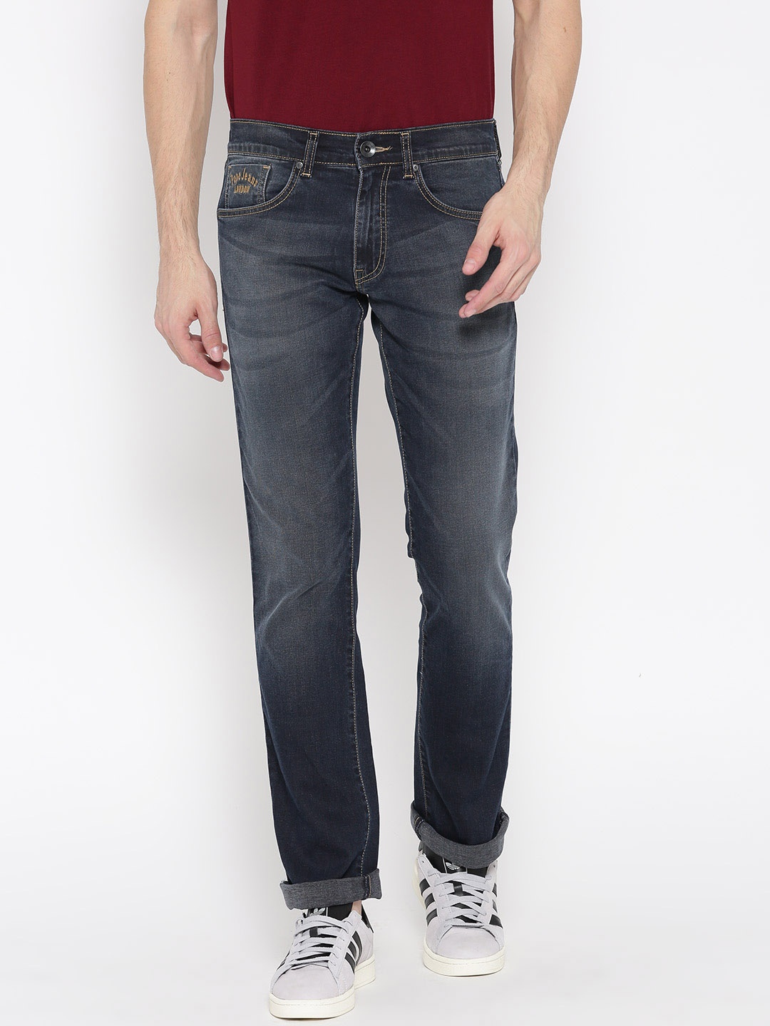 

Pepe Jeans Men Navy Dawson Slim Fit Low-Rise Clean Look Stretchable Jeans, Navy blue