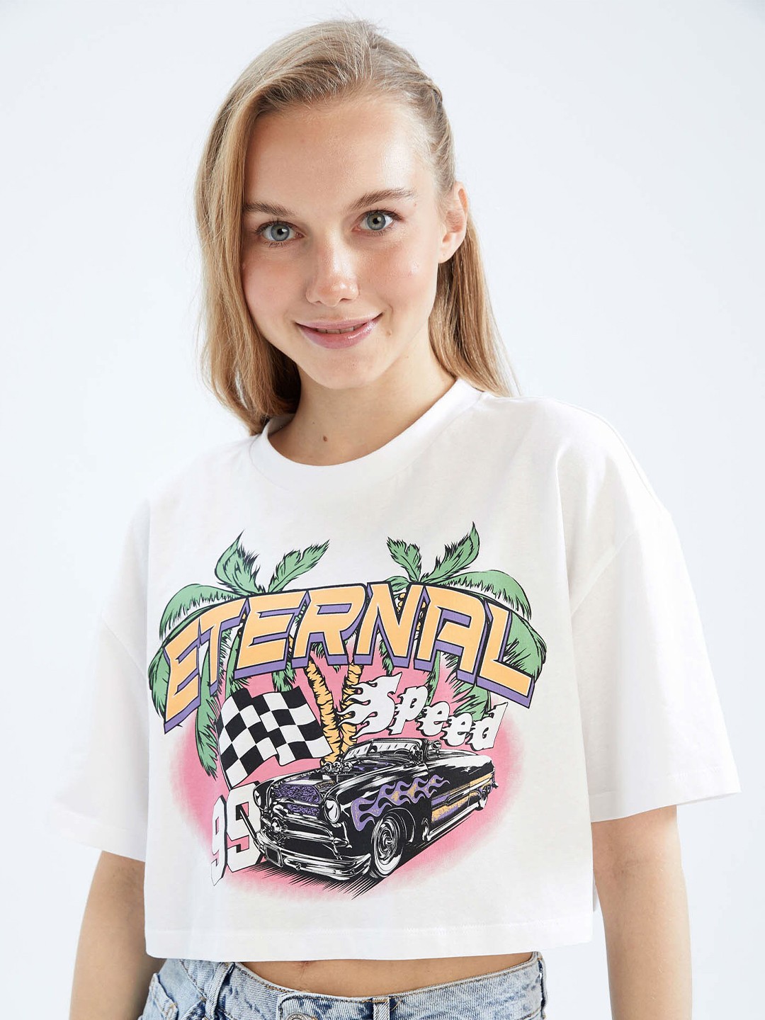 

DeFacto Typography Printed Cotton T-shirt, White