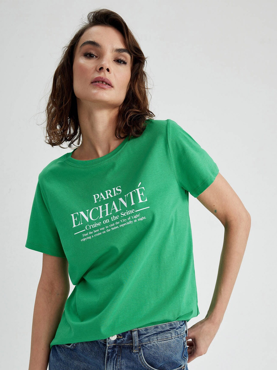 

DeFacto Typography Printed Pure Cotton T-shirt, Green