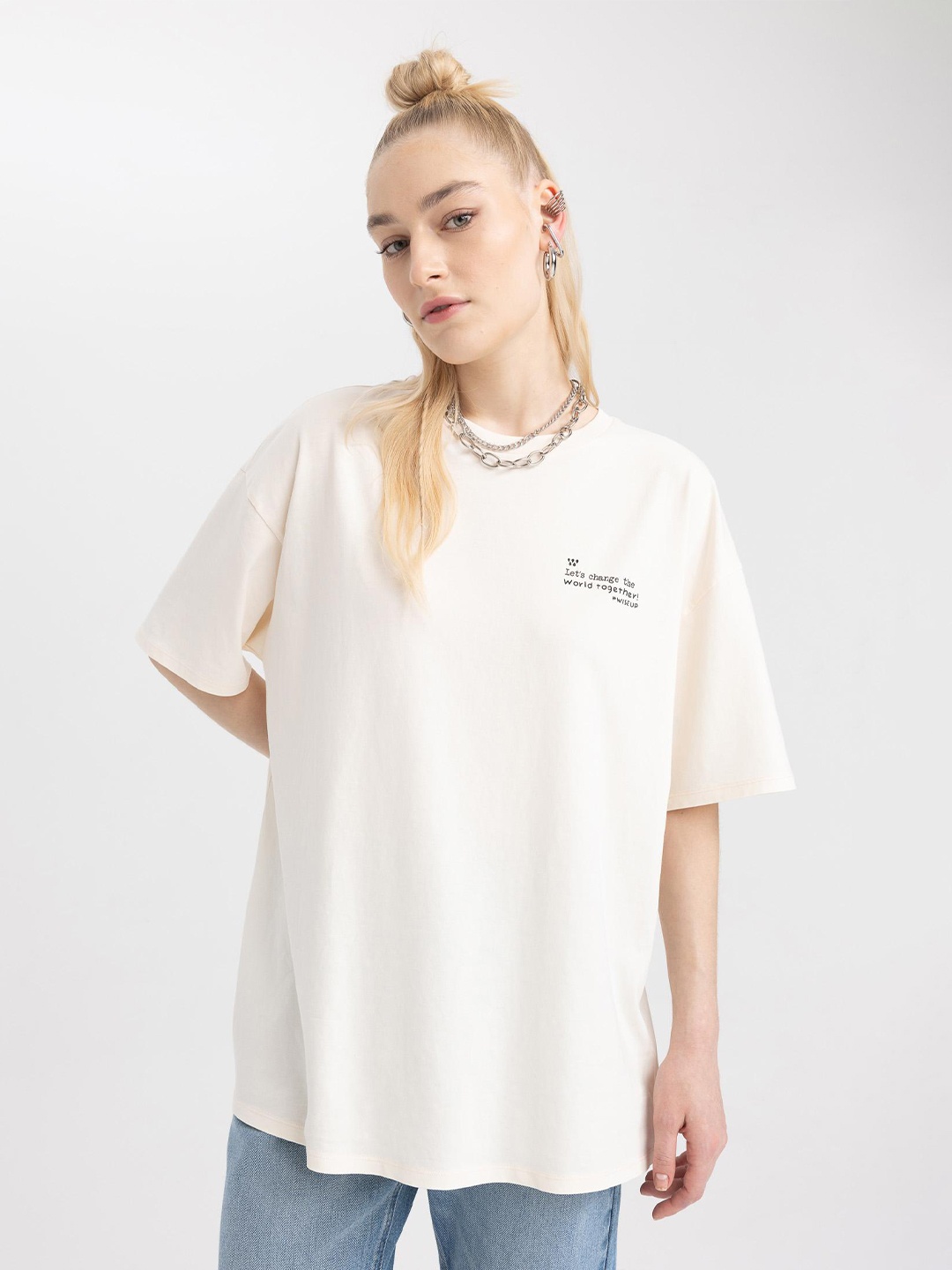 

DeFacto Round Neck Cotton T-shirt, White