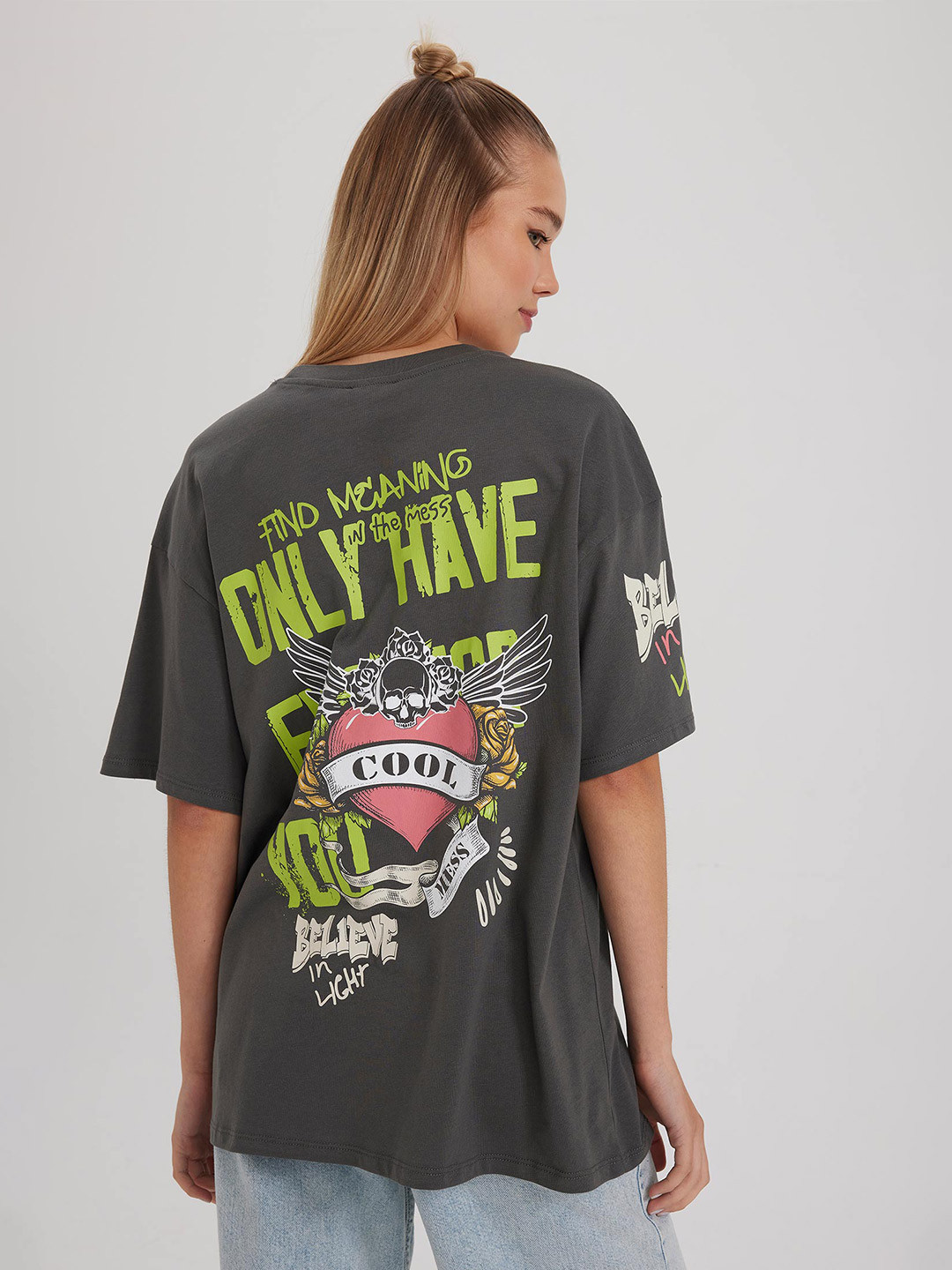 

DeFacto Graphic Printed Cotton T-shirt, Charcoal