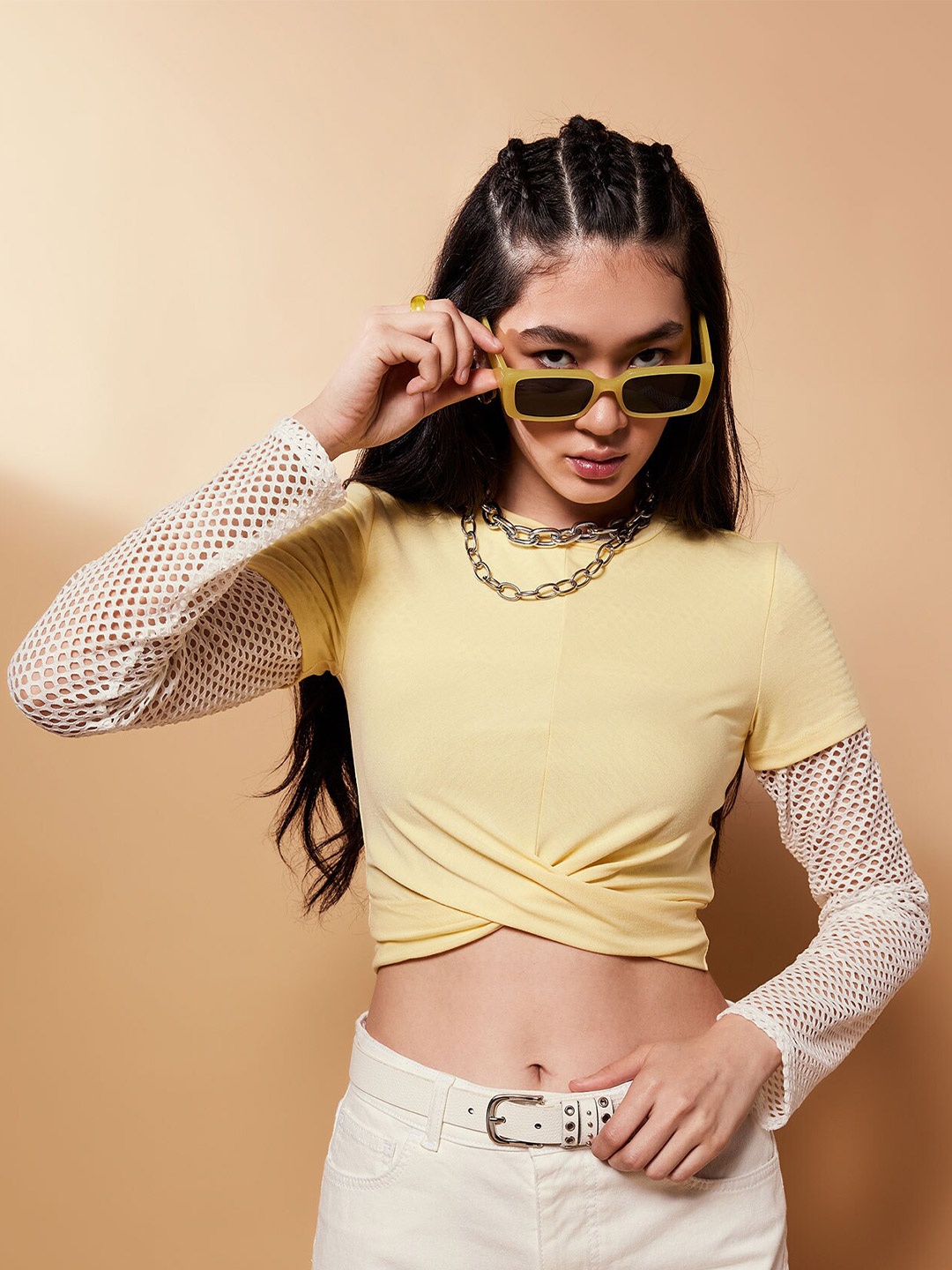 

DeFacto Round Neck Fitted Crop Top, Yellow