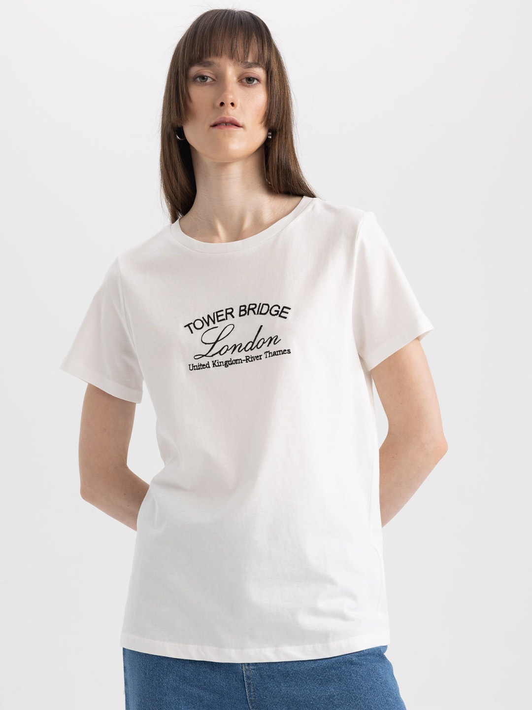 

DeFacto Typography Printed Cotton T-shirt, White