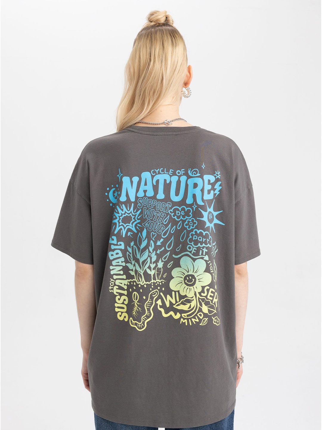 

DeFacto Typography Printed Cotton T-shirt, Grey