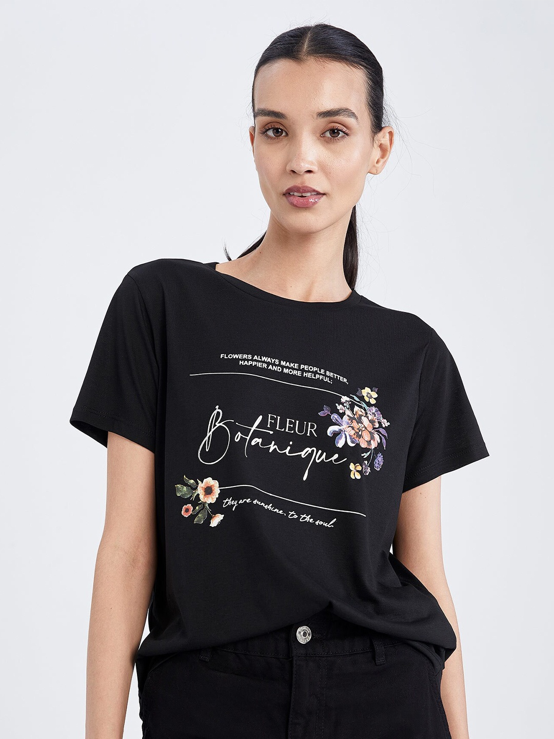 

DeFacto Typography Printed T-shirt, Black