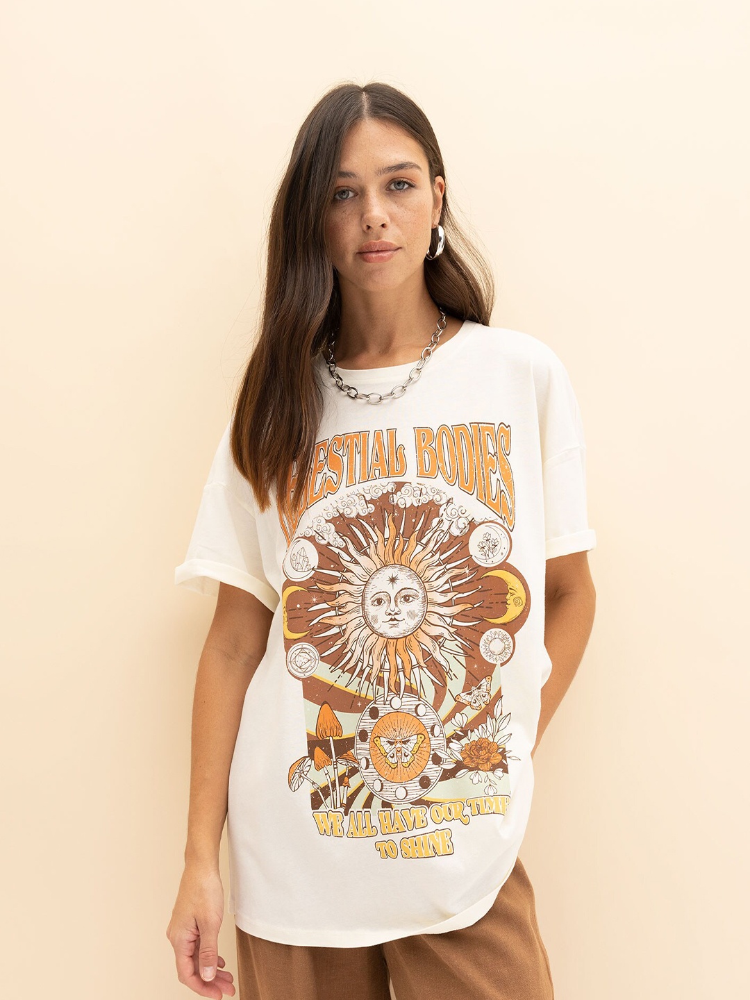 

DeFacto Graphic Printed Cotton T-shirt, White