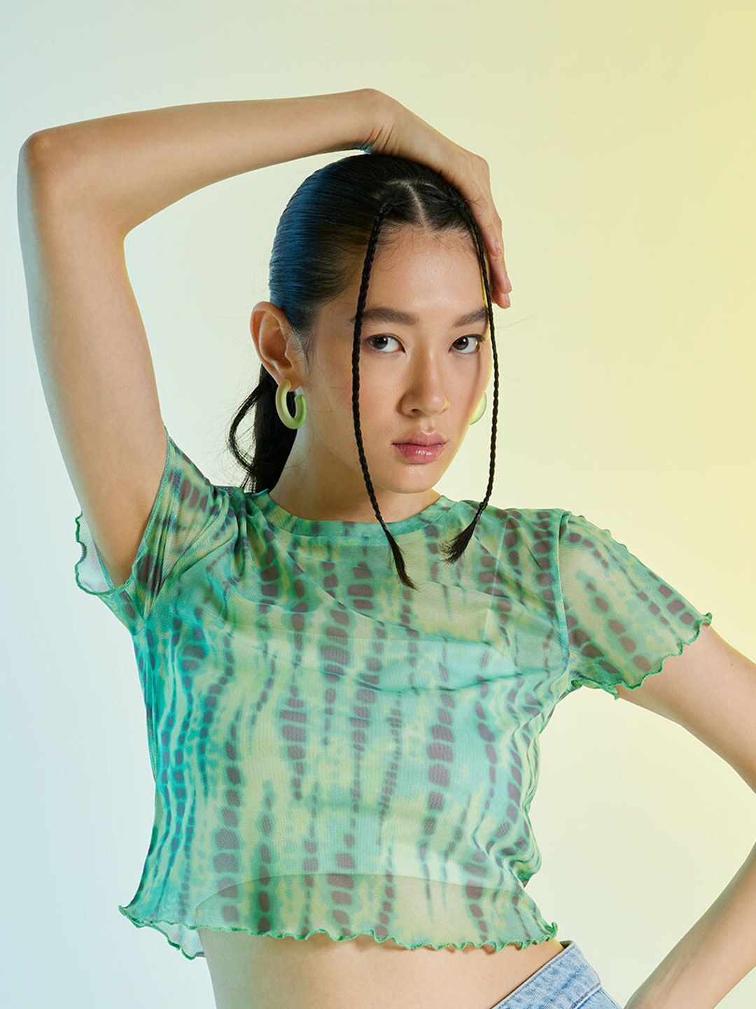 

DeFacto Tie And Dye Printed Fitted Crop Top, Green