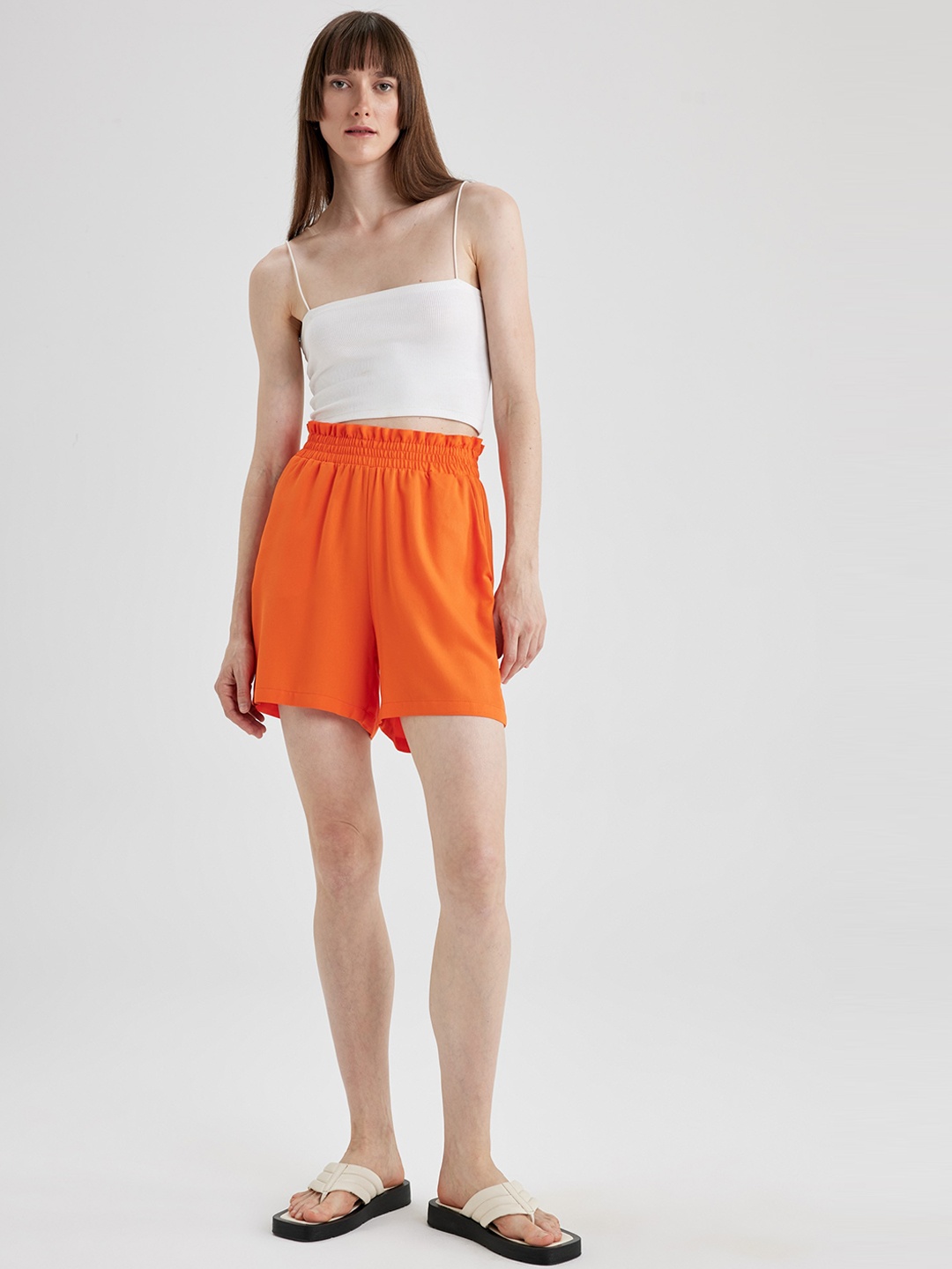 

DeFacto Women High-Rise Above Knee Length Shorts, Orange