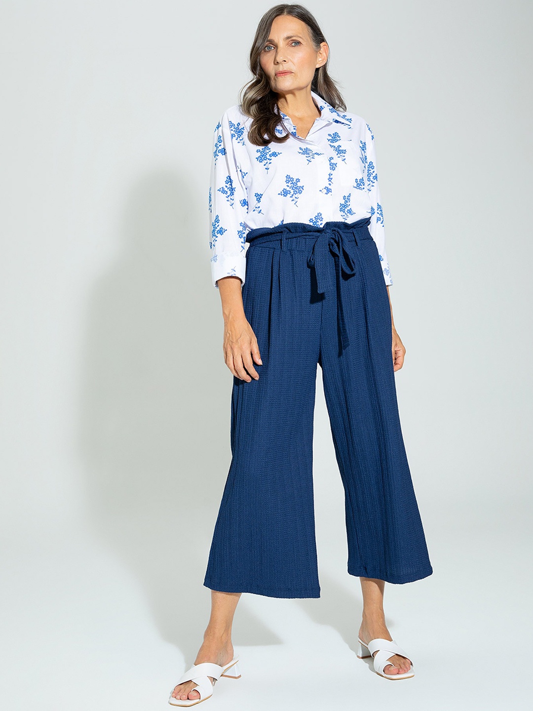 

DeFacto Women Self Design High-Rise Flared Culottes, Blue