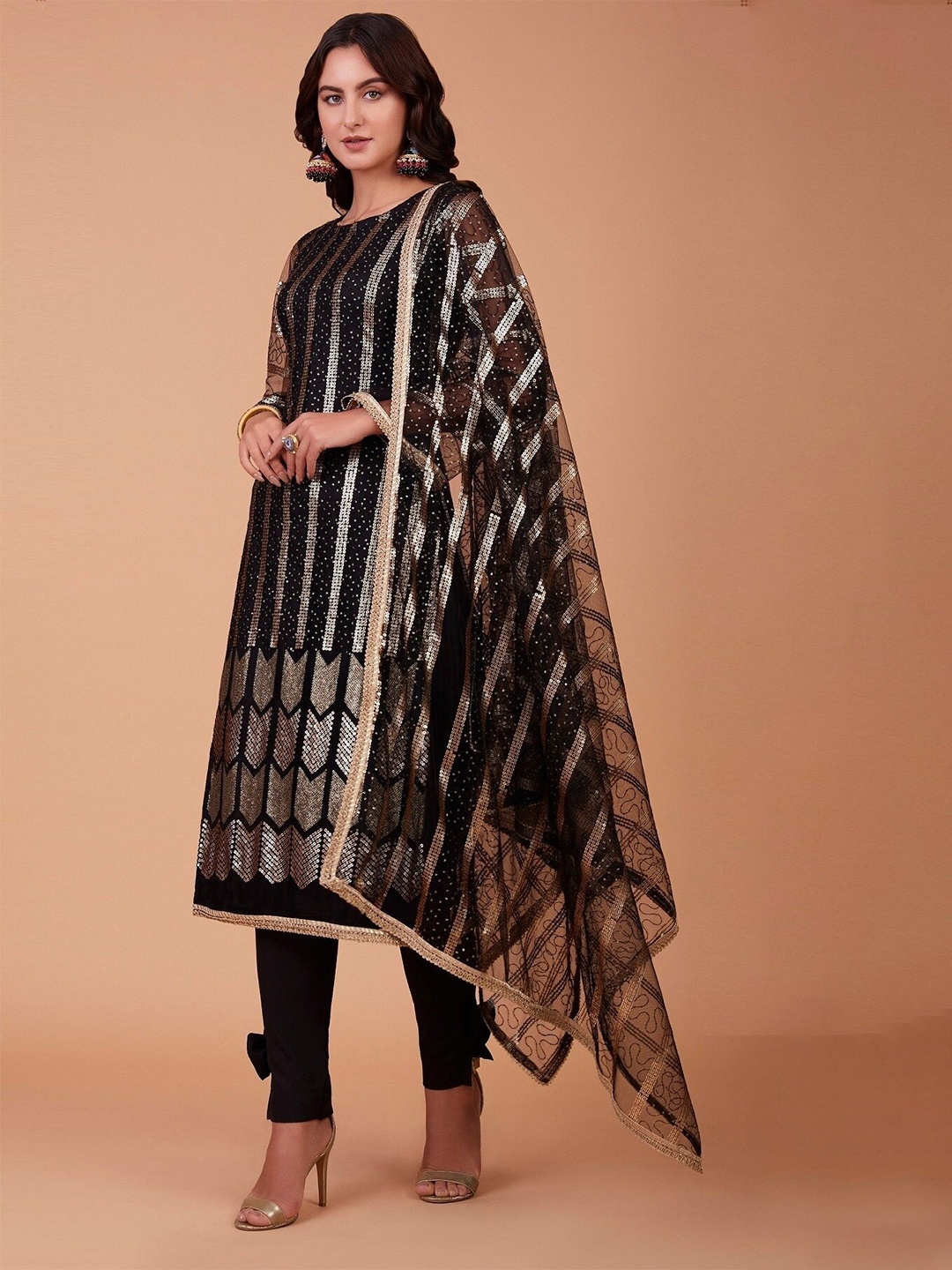 

Fashion Basket Embroidered Semi-Stitched Dress Material, Black