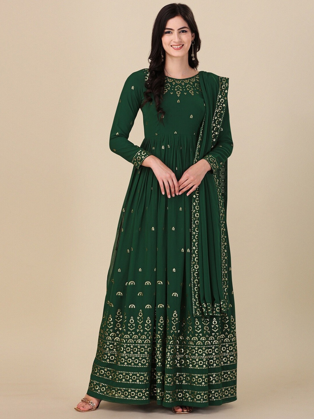 

Fashion Basket Embroidered Semi-Stitched Dress Material, Green