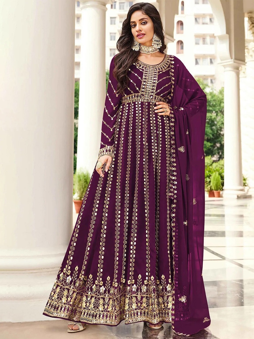

Fashion Basket Embroidered Semi-Stitched Dress Material, Purple