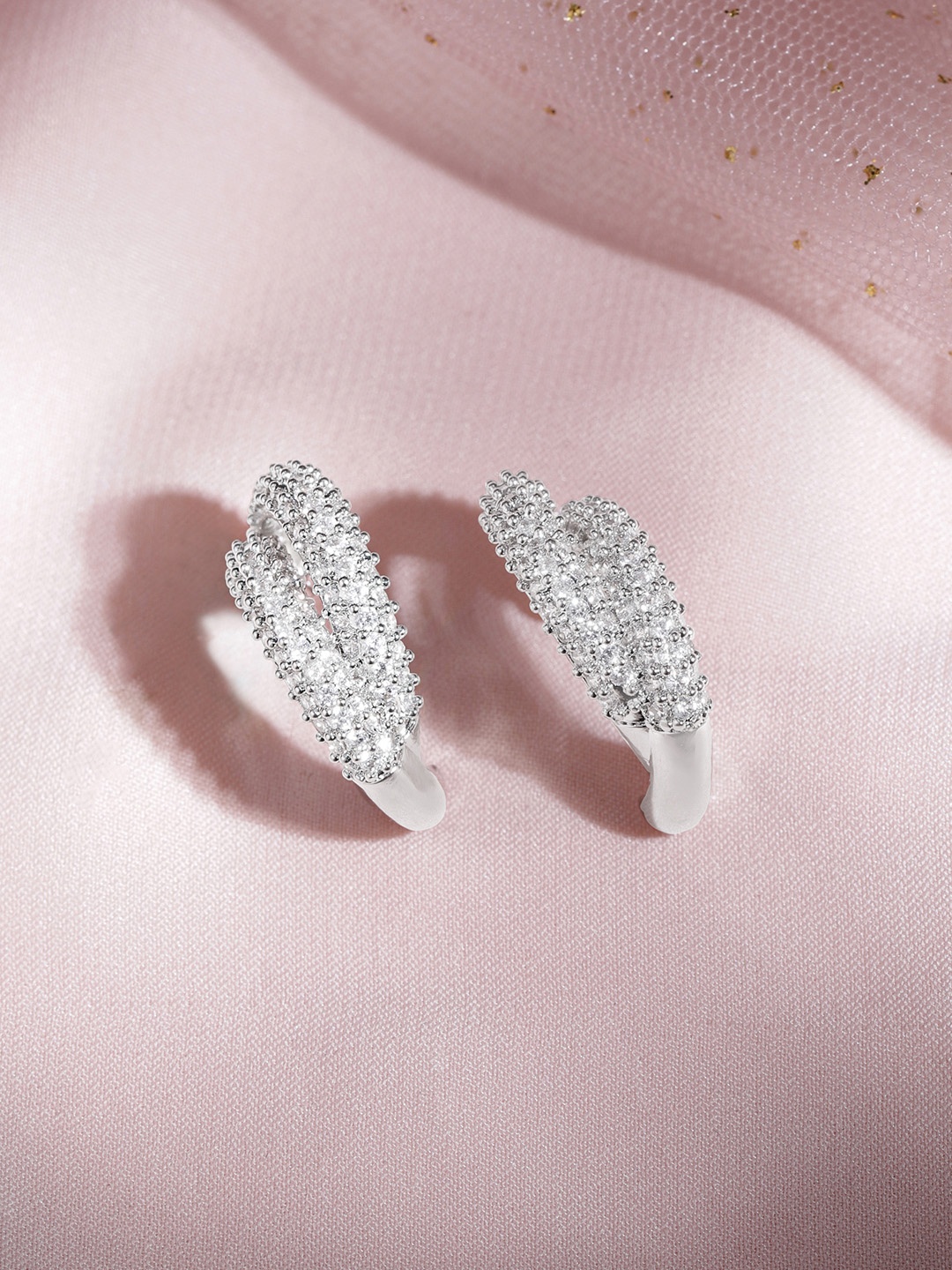 

Rubans Silver-Plated Cubic Zicronia Studded Circular Minimal Hoop Earrings