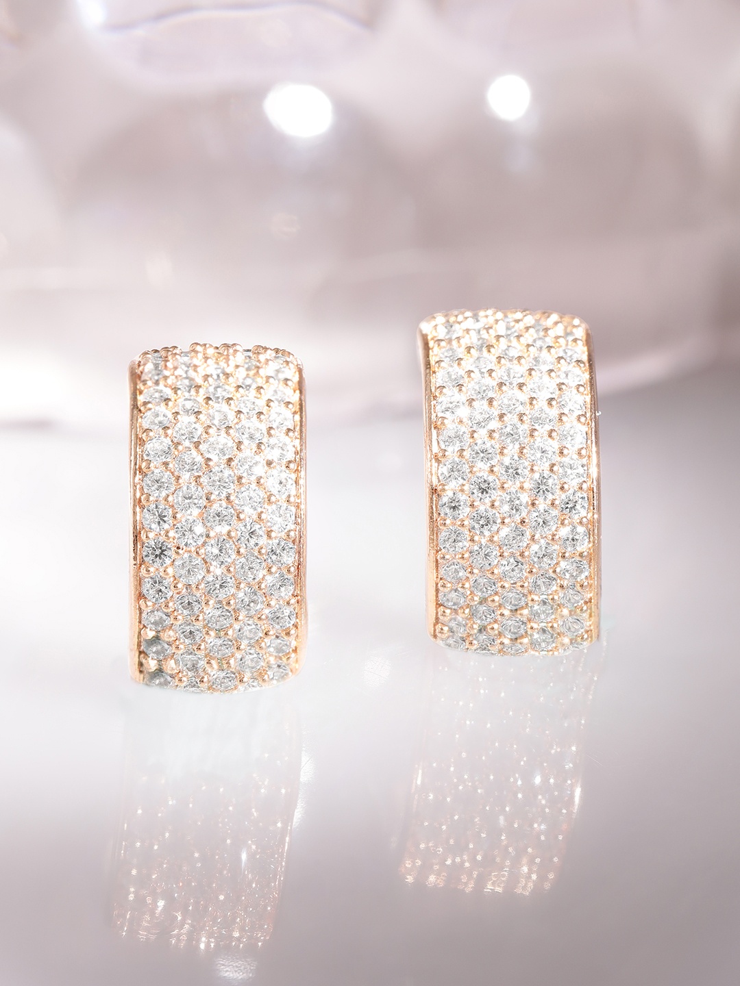 

Rubans 18KT Rose Gold-Plated Cubic Zicronia Studded Circular Hoop Earrings