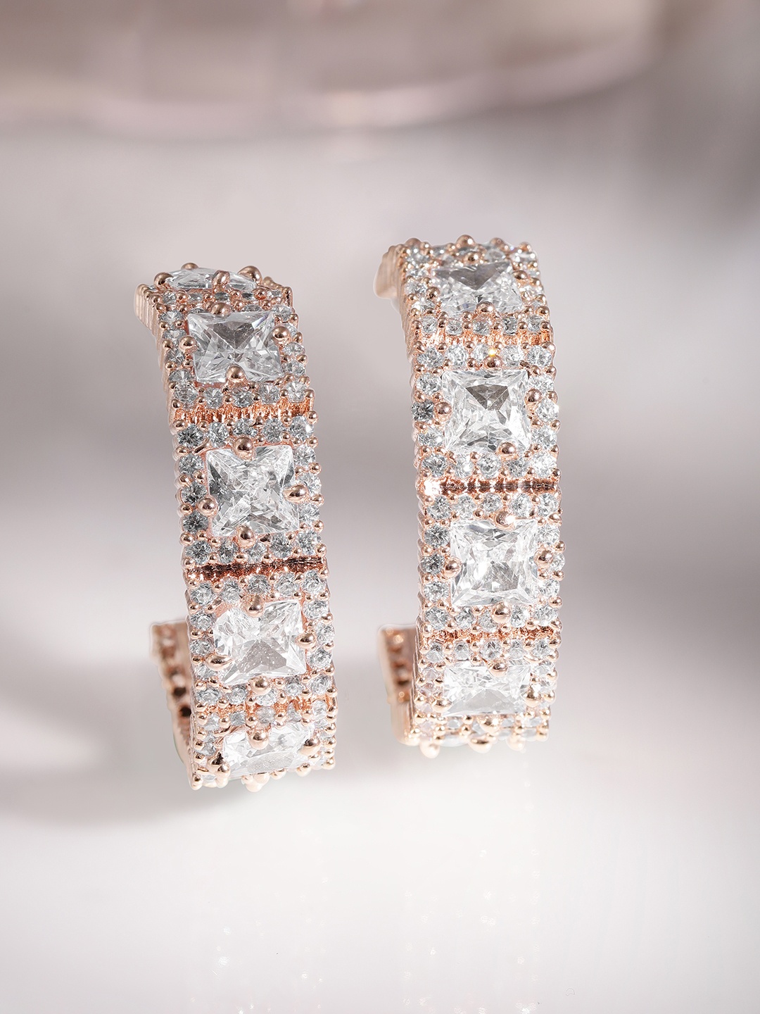 

Rubans 18K Rose Gold Plated Crystal & Cubic Zirconia Studded Hoop Earrings