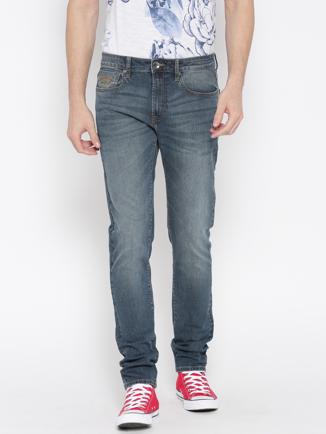 

Pepe Jeans Men Blue Soho Super-Slim Fit Low-Rise Low Distress Stretchable Jeans
