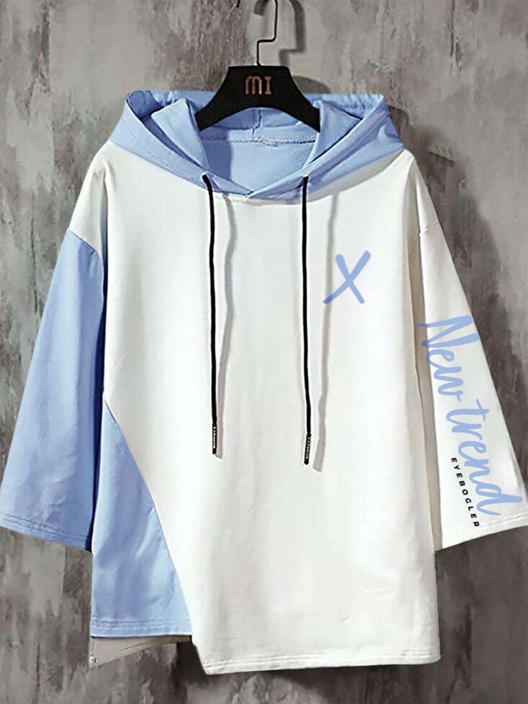 

Eyebogler Colourblocked Hooded Cotton Loose T-shirt, Blue