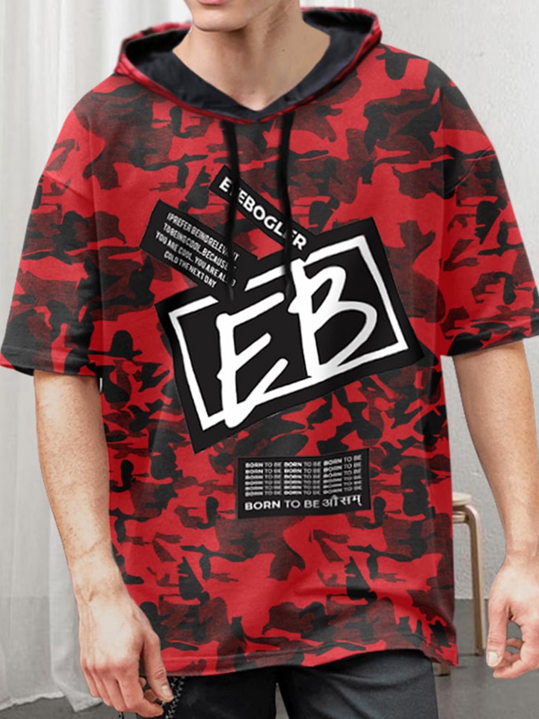 

Eyebogler Men Camouflage Printed Cotton Hooded T-shirt, Red