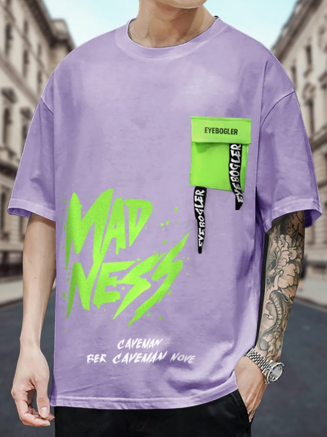 

Eyebogler Typography Printed Cotton Oversized T-shirt, Lavender