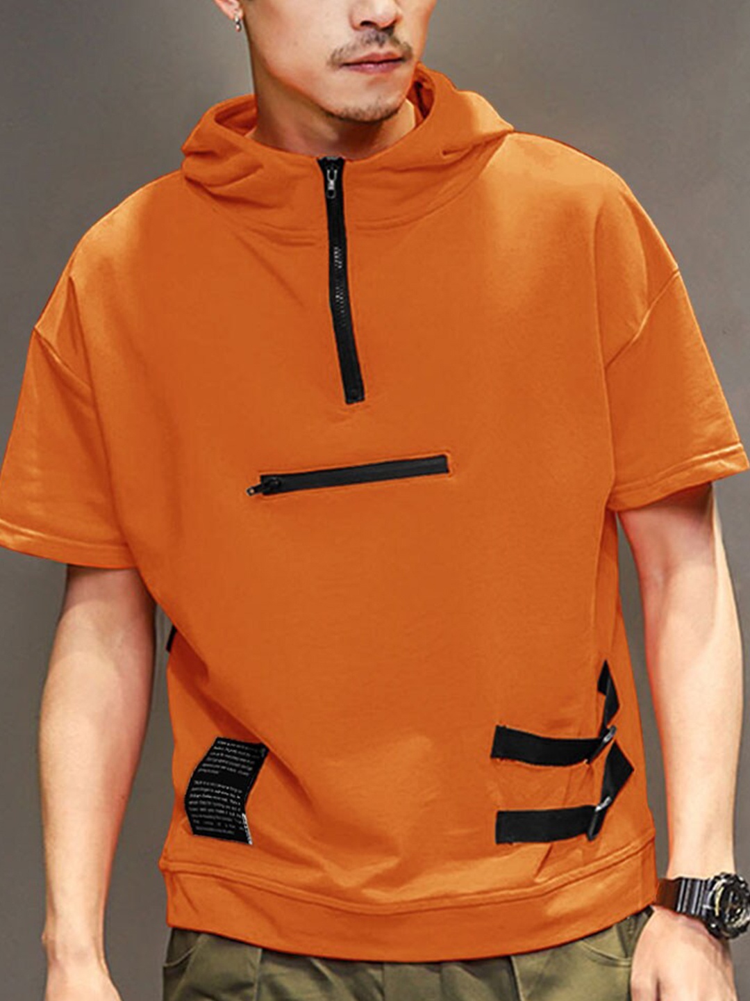 

Eyebogler Hooded Drop-Shoulder Sleeves Cotton Relaxed T-shirt, Orange