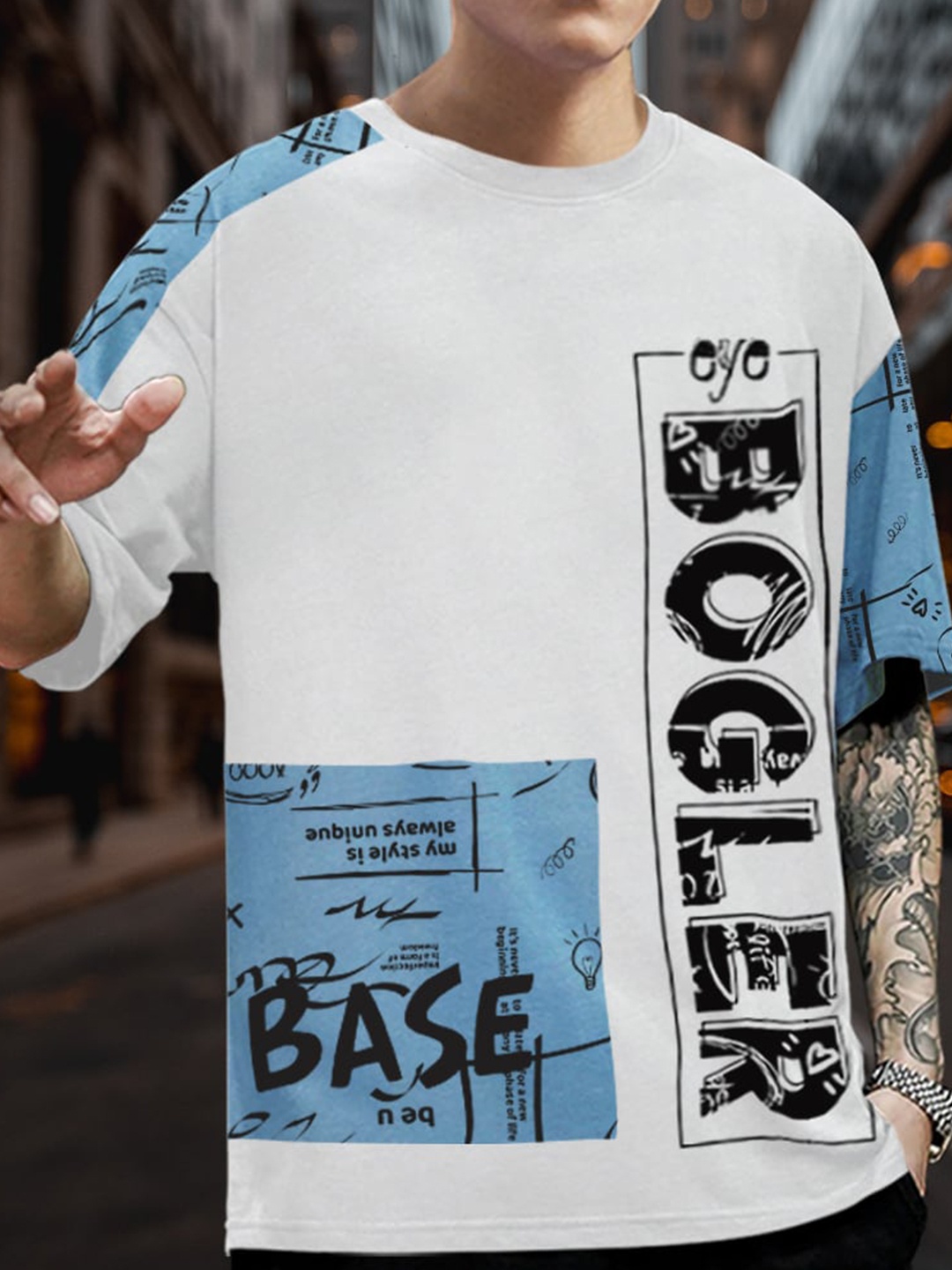 

Eyebogler Typography Printed Cotton Oversized T-shirt, White