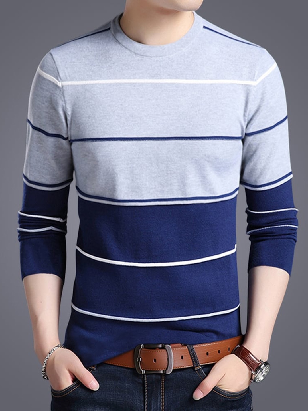 

Eyebogler Striped Cotton T-shirt, Blue