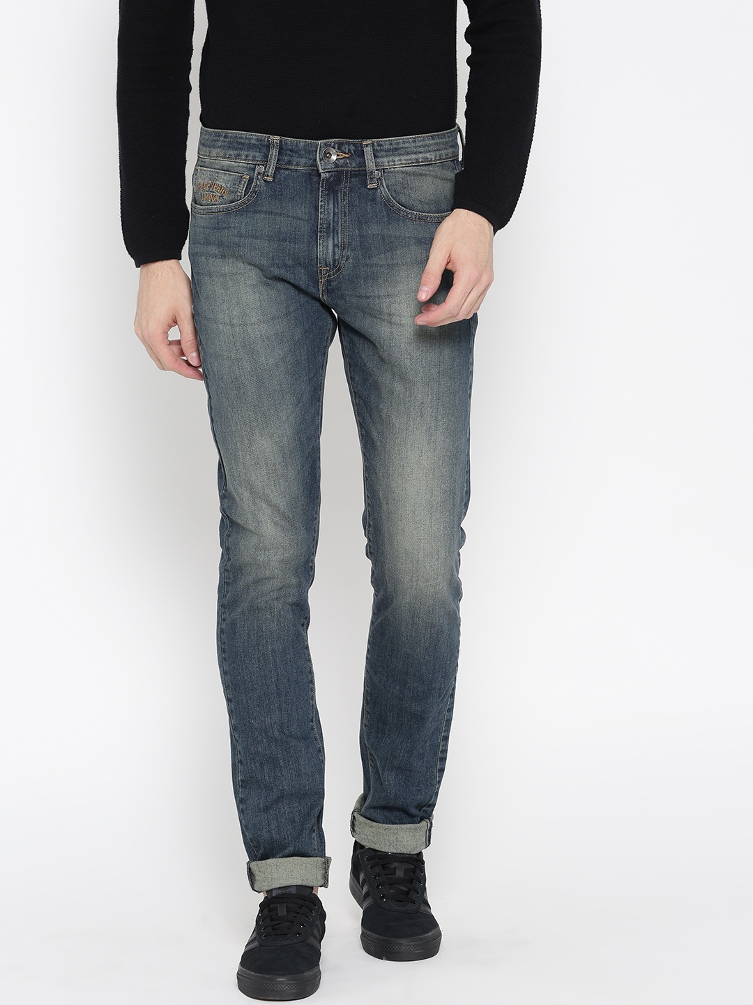 

Pepe Jeans Men Blue Soho Super-Slim Fit Low-Rise Clean Look Stretchable Jeans
