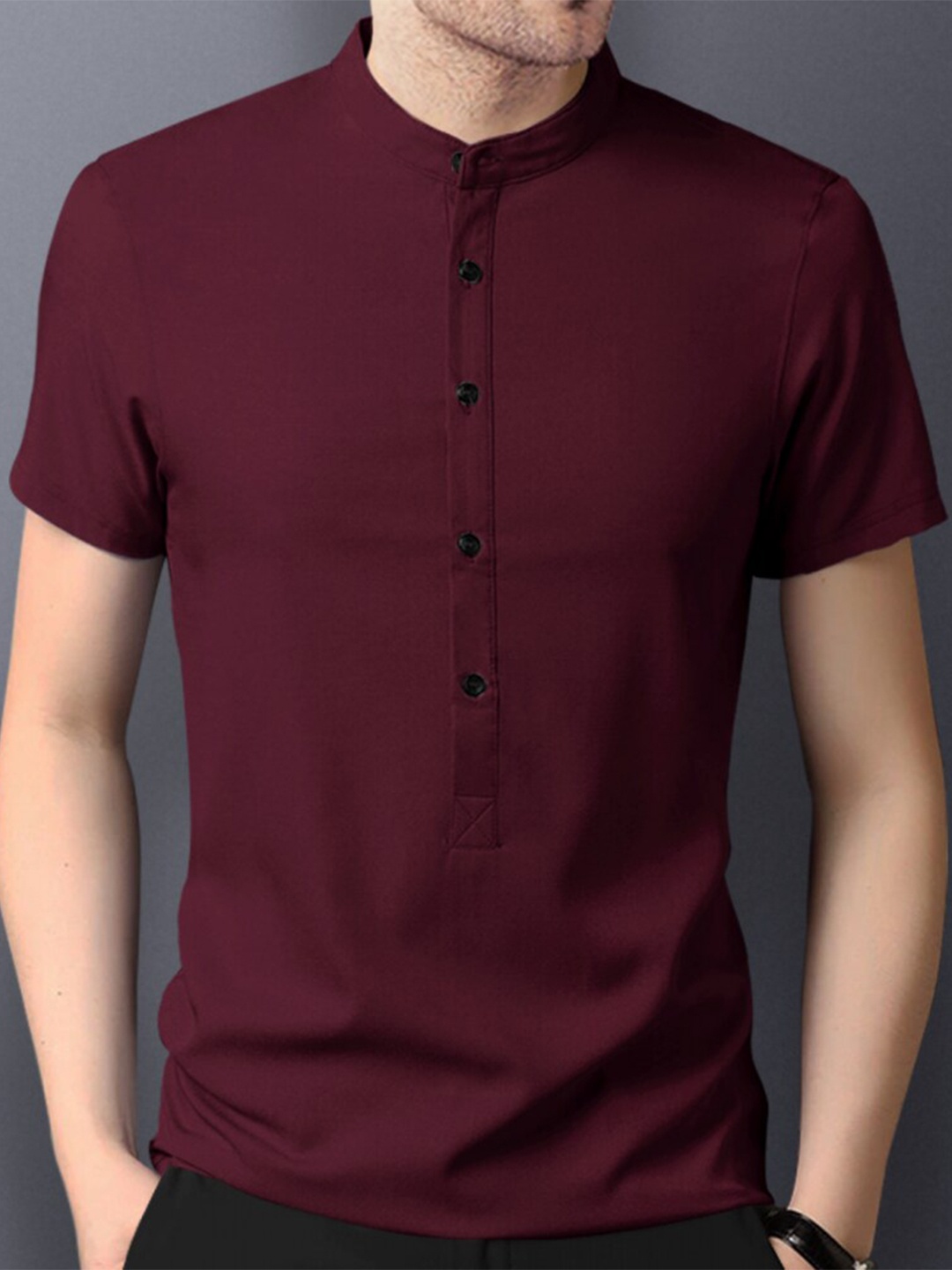 

Eyebogler Henley Neck Cotton T-shirt, Maroon