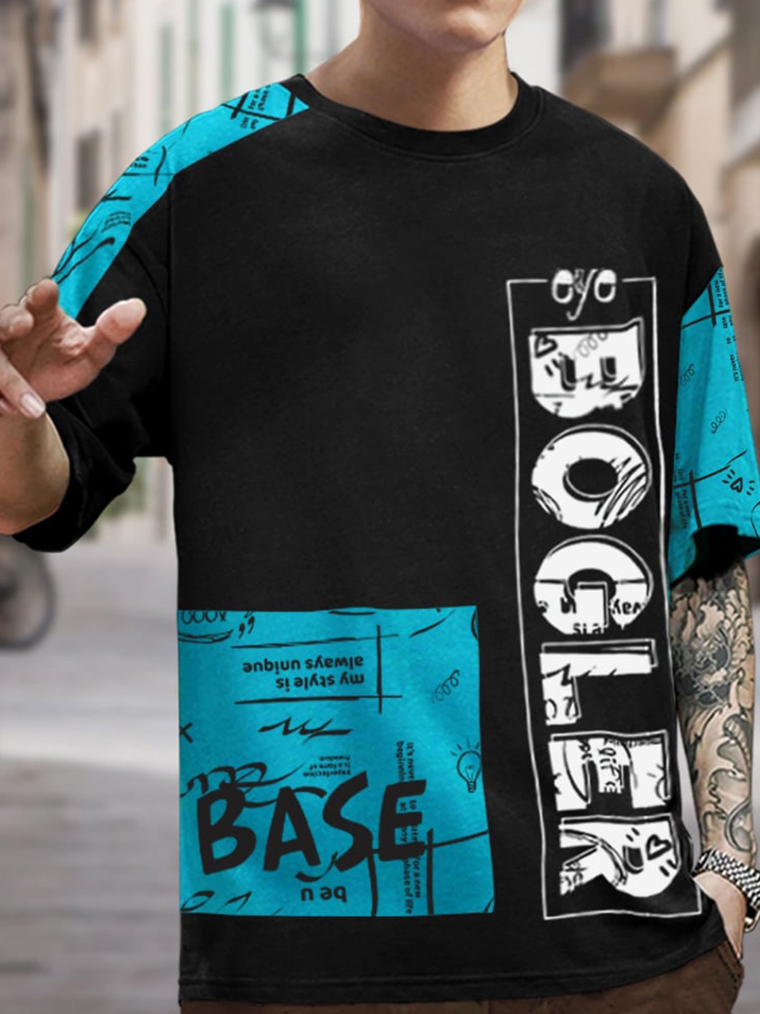 

Eyebogler Typography Printed Cotton Oversized T-shirt, Black