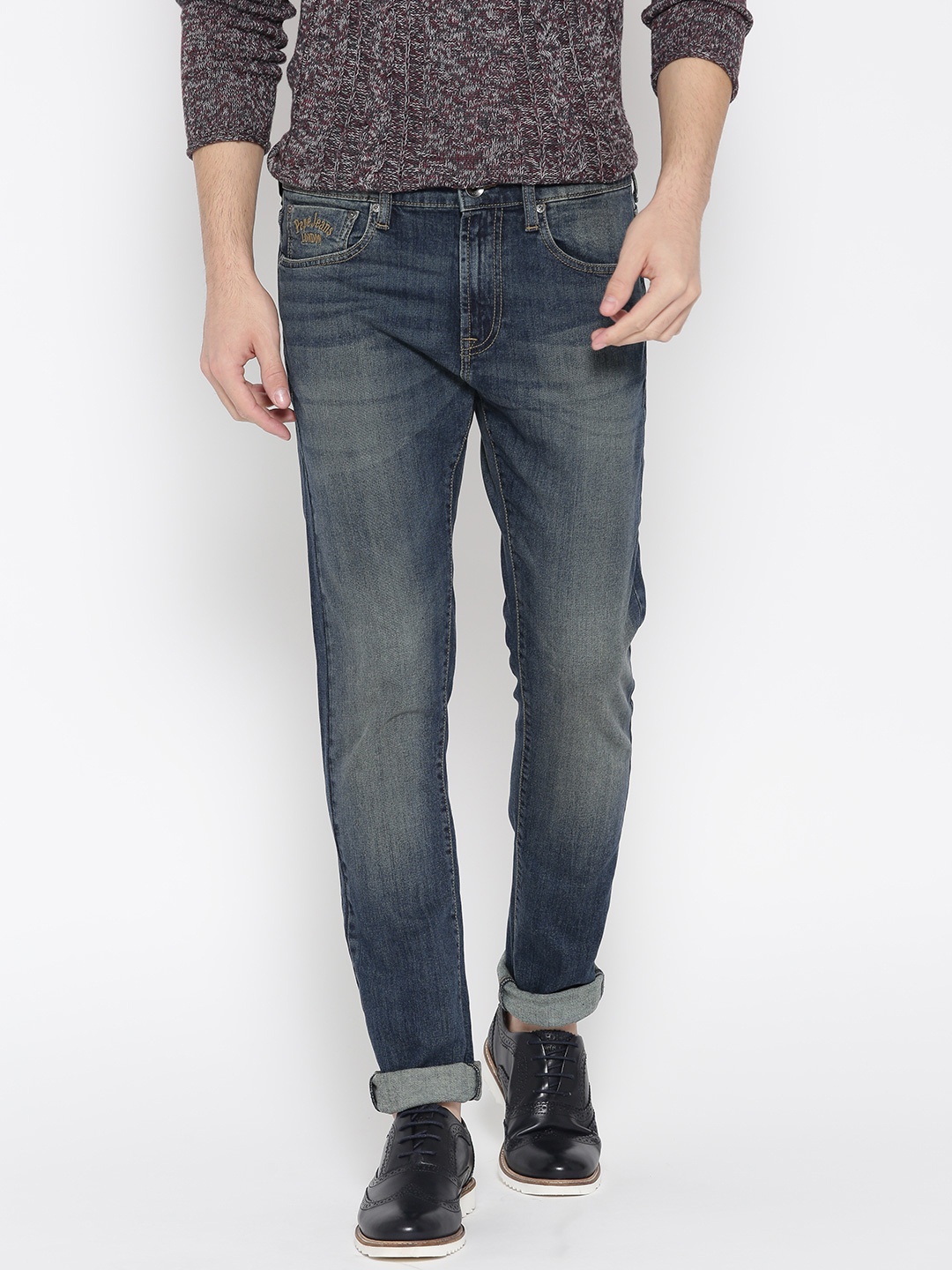 

Pepe Jeans Men Navy Blue Soho Super-Slim Fit Low-Rise Clean Look Stretchable Jeans