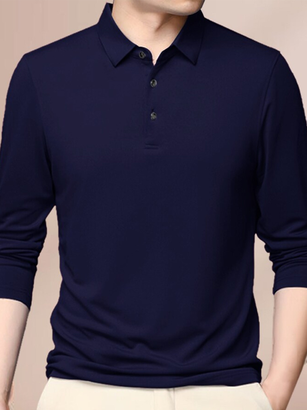 

Eyebogler Polo Collar Full Sleeves Cotton T-shirt, Navy blue