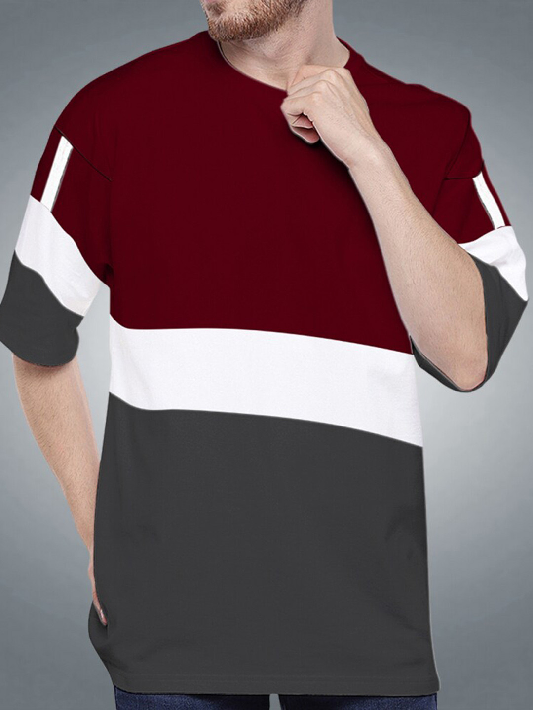 

Eyebogler Colourblocked Drop-Shoulder Cotton Loose T-shirt, Maroon