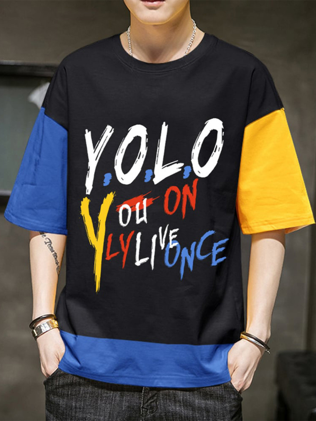 

Eyebogler Typography Printed Cotton Oversized T-shirt, Black