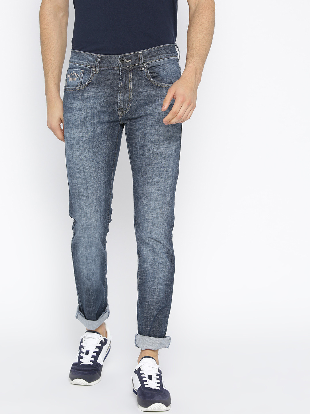 

Pepe Jeans Men Navy Vapour Slim Fit Low-Rise Clean Look Stretchable Jeans, Navy blue