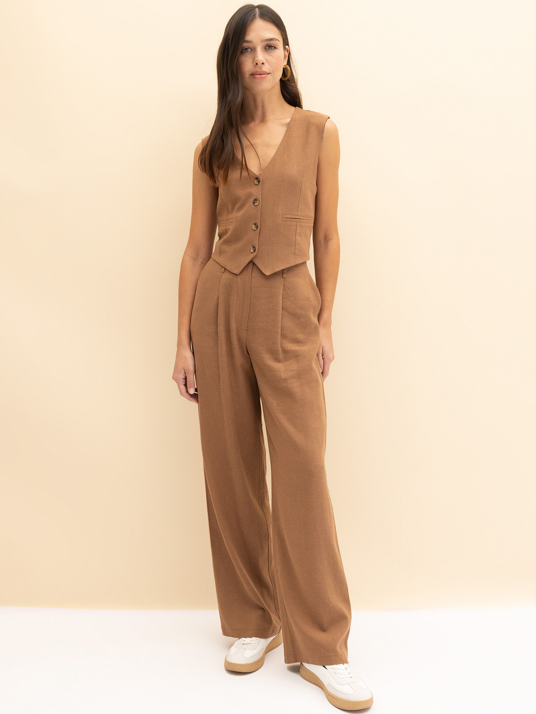 

DeFacto Women Mid-Rise Parallel Trousers, Brown