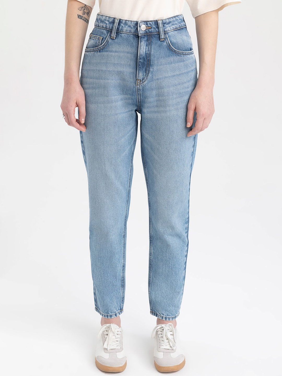 

DeFacto Women Regular Fit Mid Raise Pure Cotton Cropped Jeans, Blue