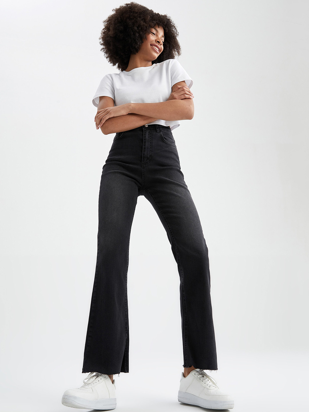 

DeFacto Women Bootcut Mid- Rise Jeans, Black