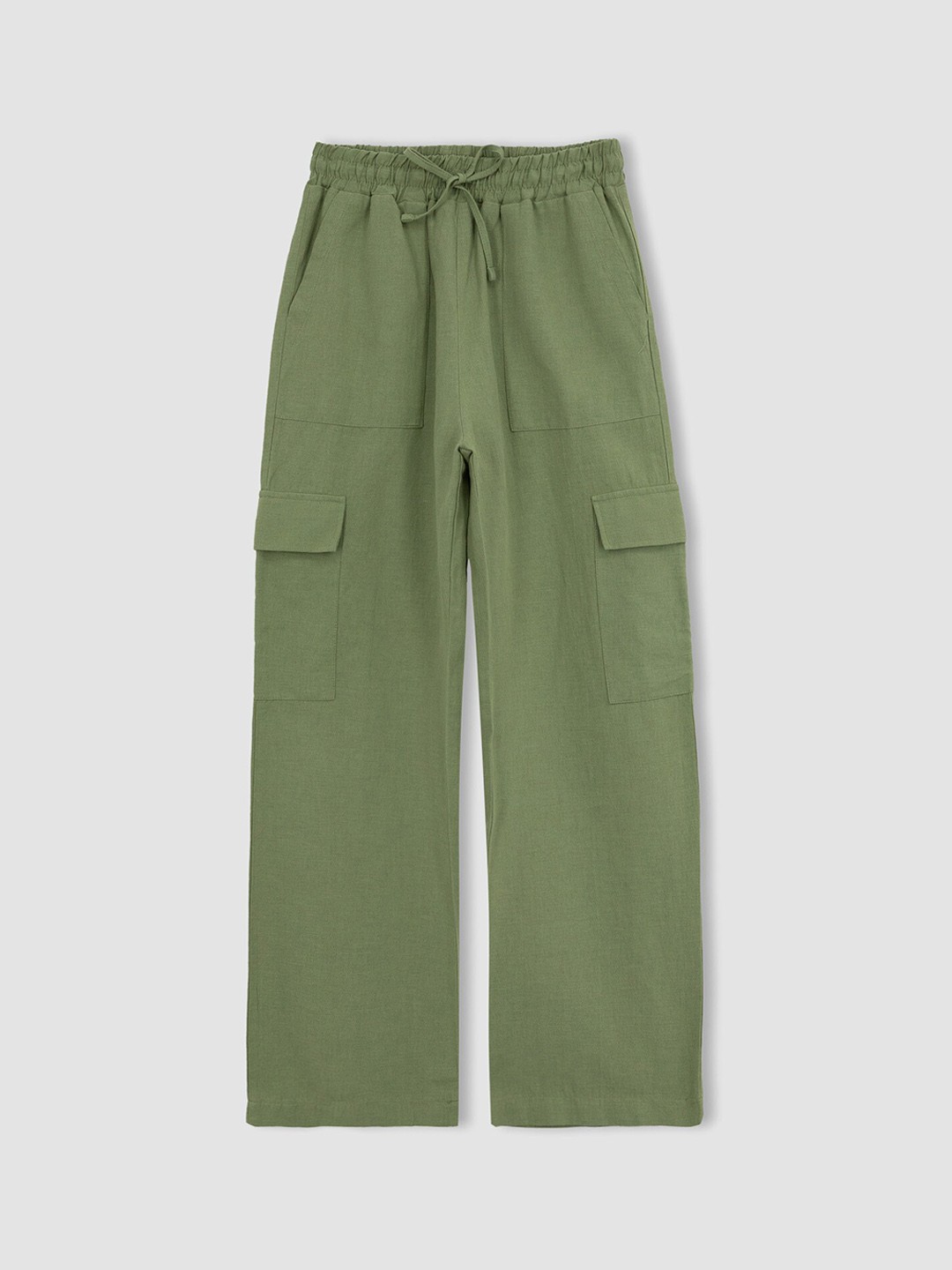 

DeFacto Women Mid-Rise Cotton Linen Cargos Trousers, Green