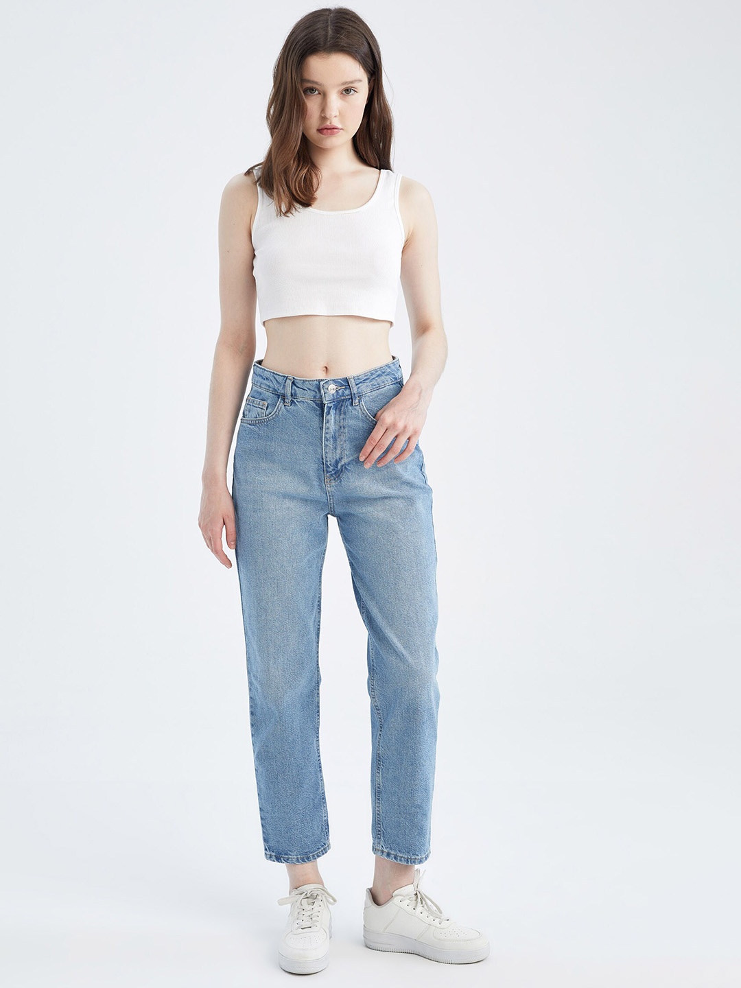 

DeFacto Women Mid-Rise Clean Look Pure Cotton Jeans, Blue