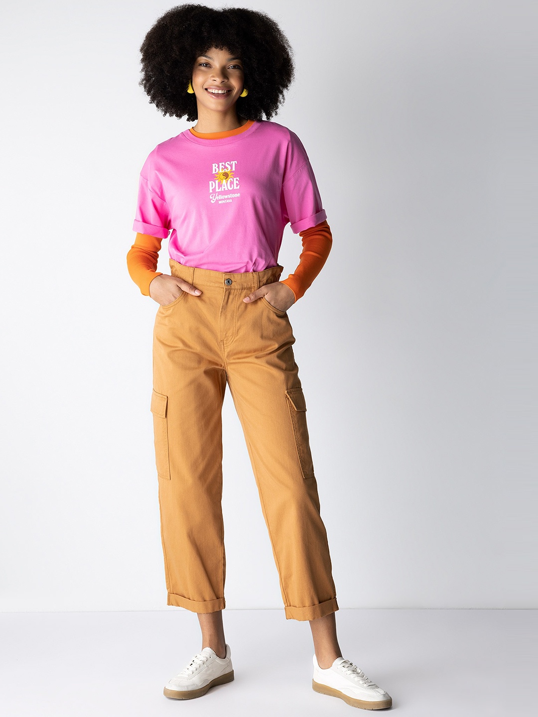 

DeFacto Women Mid-Rise Casual Cargo Trousers, Camel brown