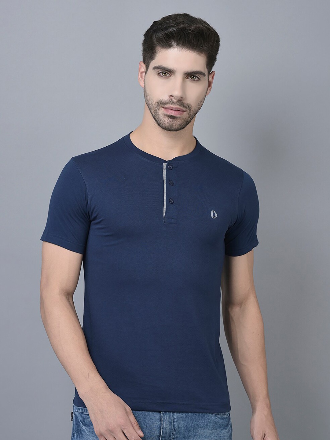 

Dollar Henley Neck Cotton Slim Fit T-shirt, Navy blue