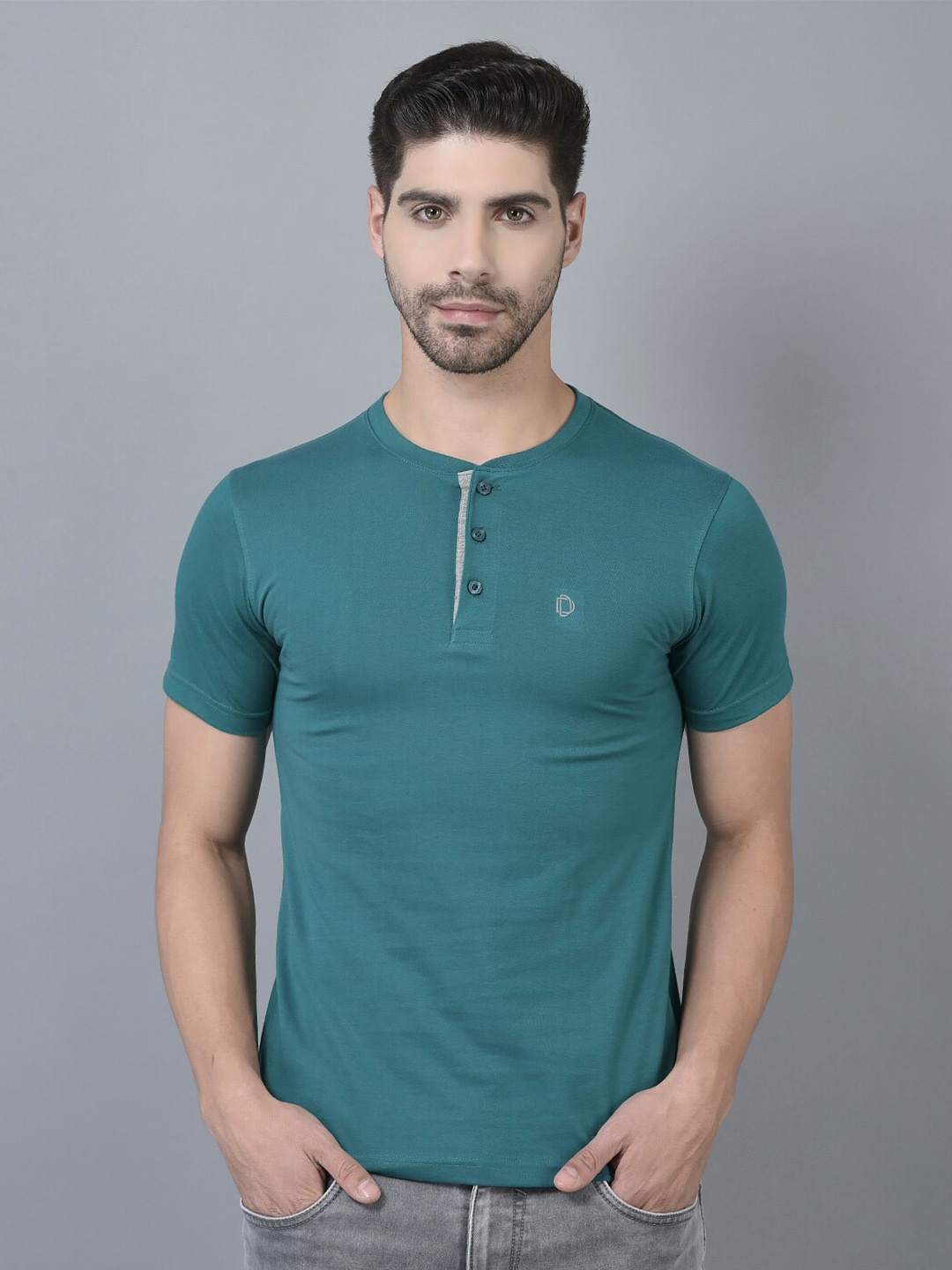 

Dollar Henley Neck Cotton Slim Fit T-shirt, Green