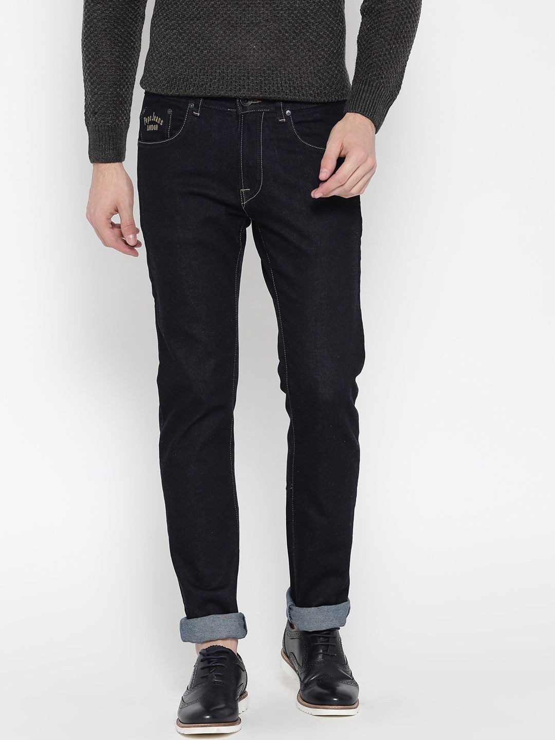 

Pepe Jeans Men Navy Vapour Slim Fit Low-Rise Clean Look Stretchable Jeans, Navy blue