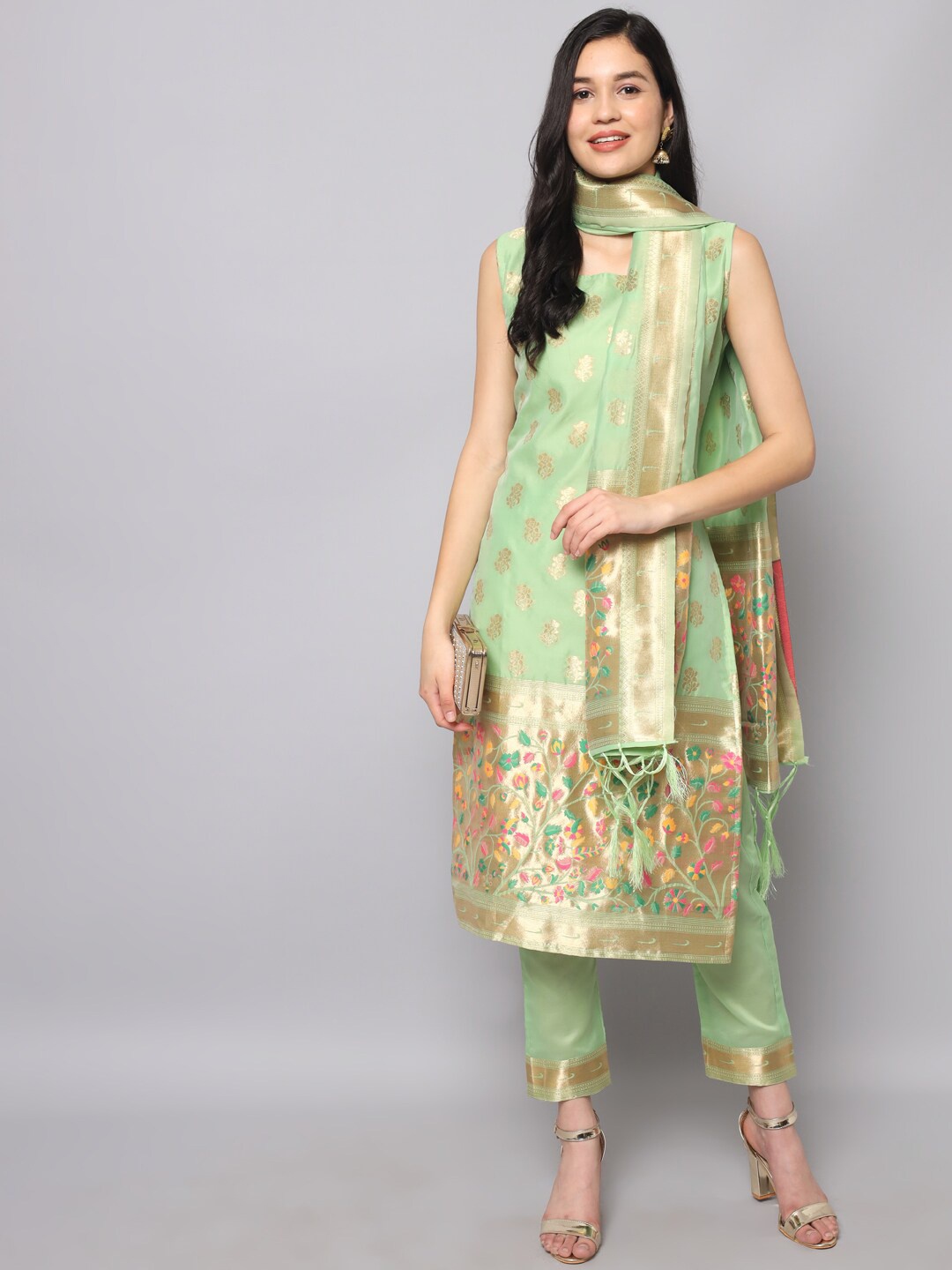 

KALINI Floral Embroidered Regular Kurta With Trousers & Dupatta, Green