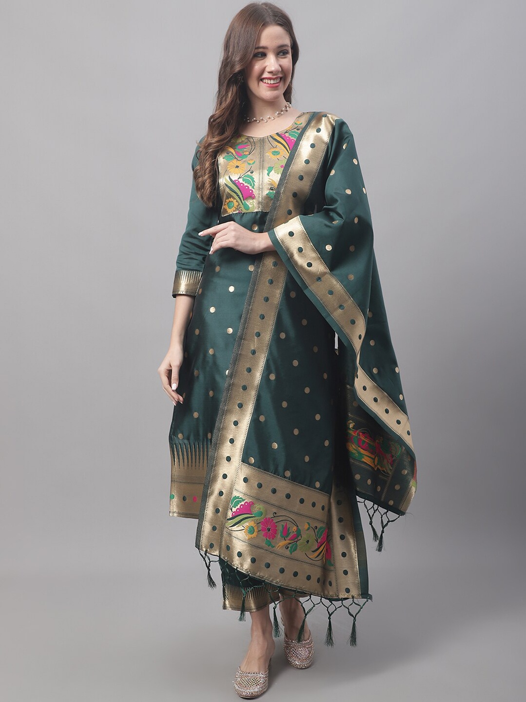 

KALINI Woven Design Kurta with Trousers & With Dupatta, Green