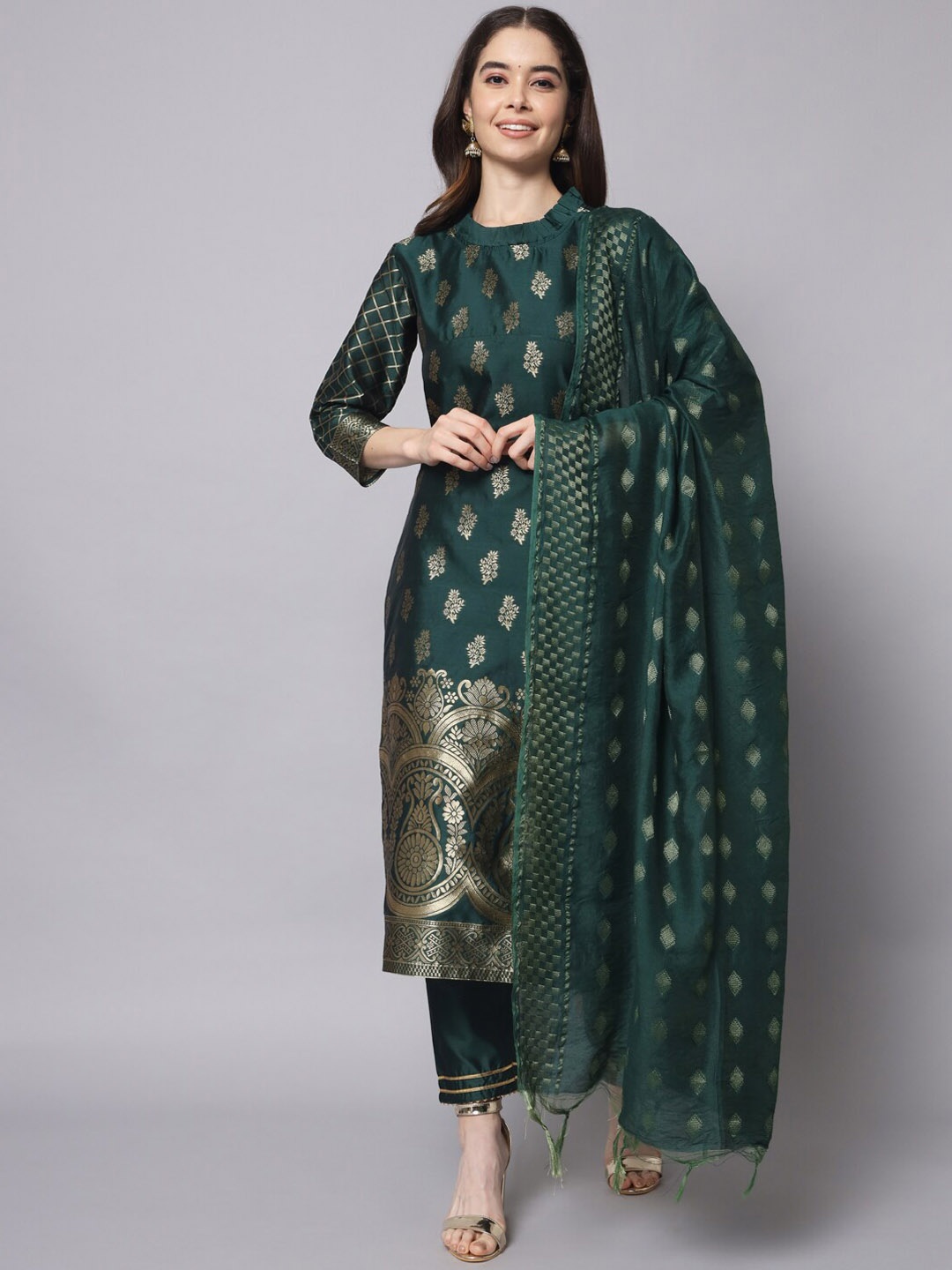 

KALINI Woven Design Regular Kurta with Trousers & With Dupatta, Green