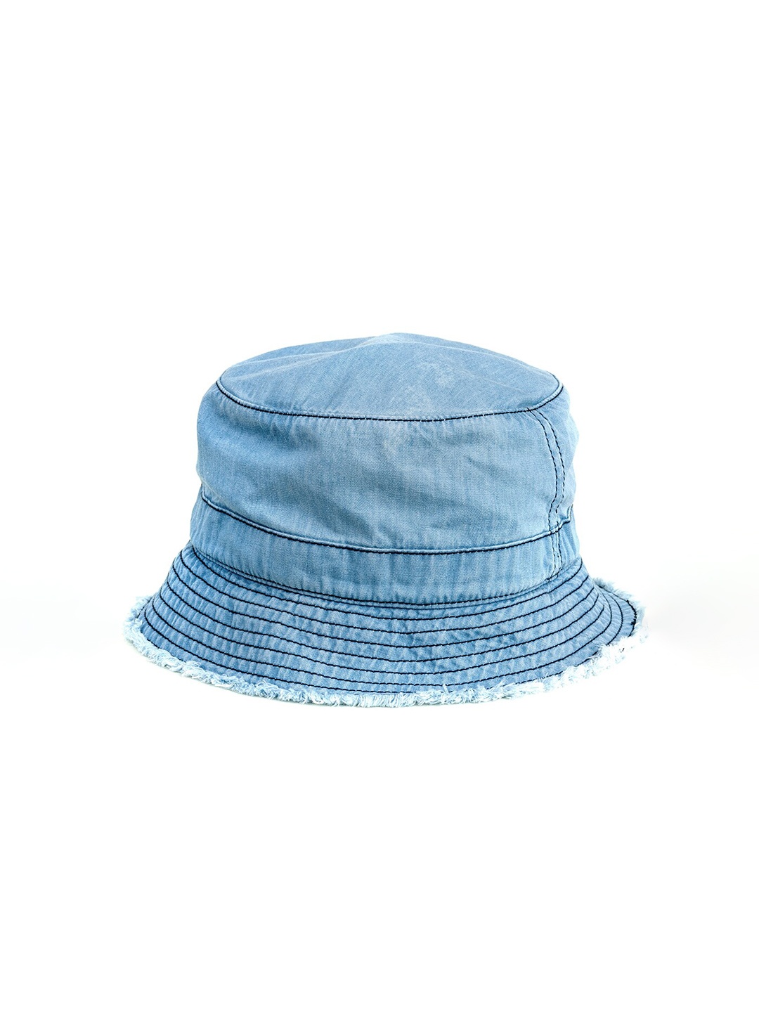 

The Mad Hatters Denim Light Weight Bucket Hat With Frayed Edges, Blue